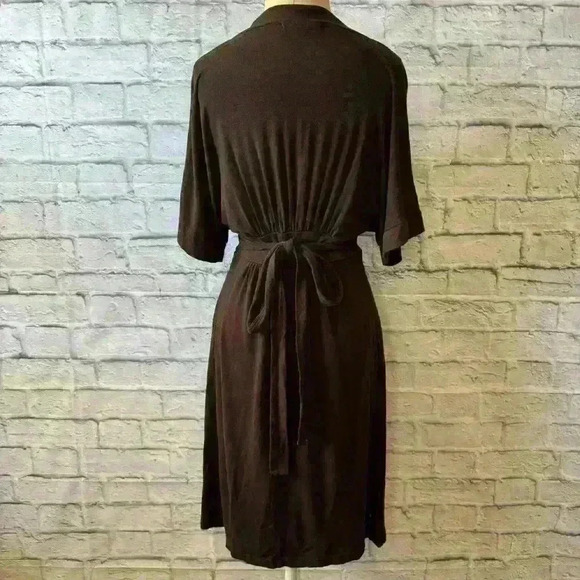Karen Kane Small Brown Empire Tie Waist Jersey Dress Short Sleeve Knee Length - Picture 3 of 10